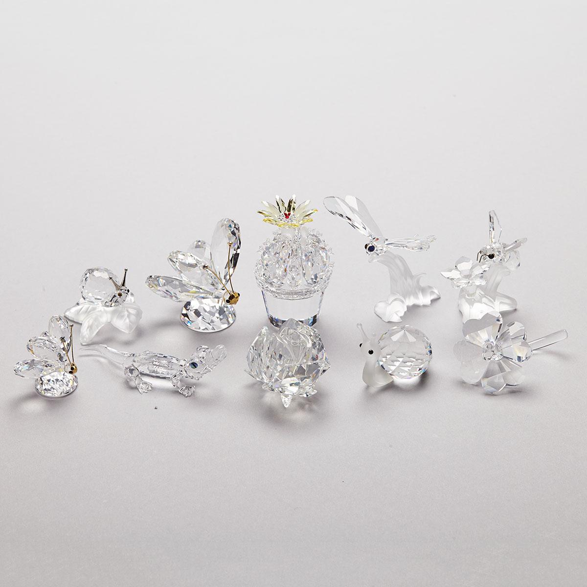 Ten Swarovski Crystal Flowers and Animals, late 20th/early 21st century