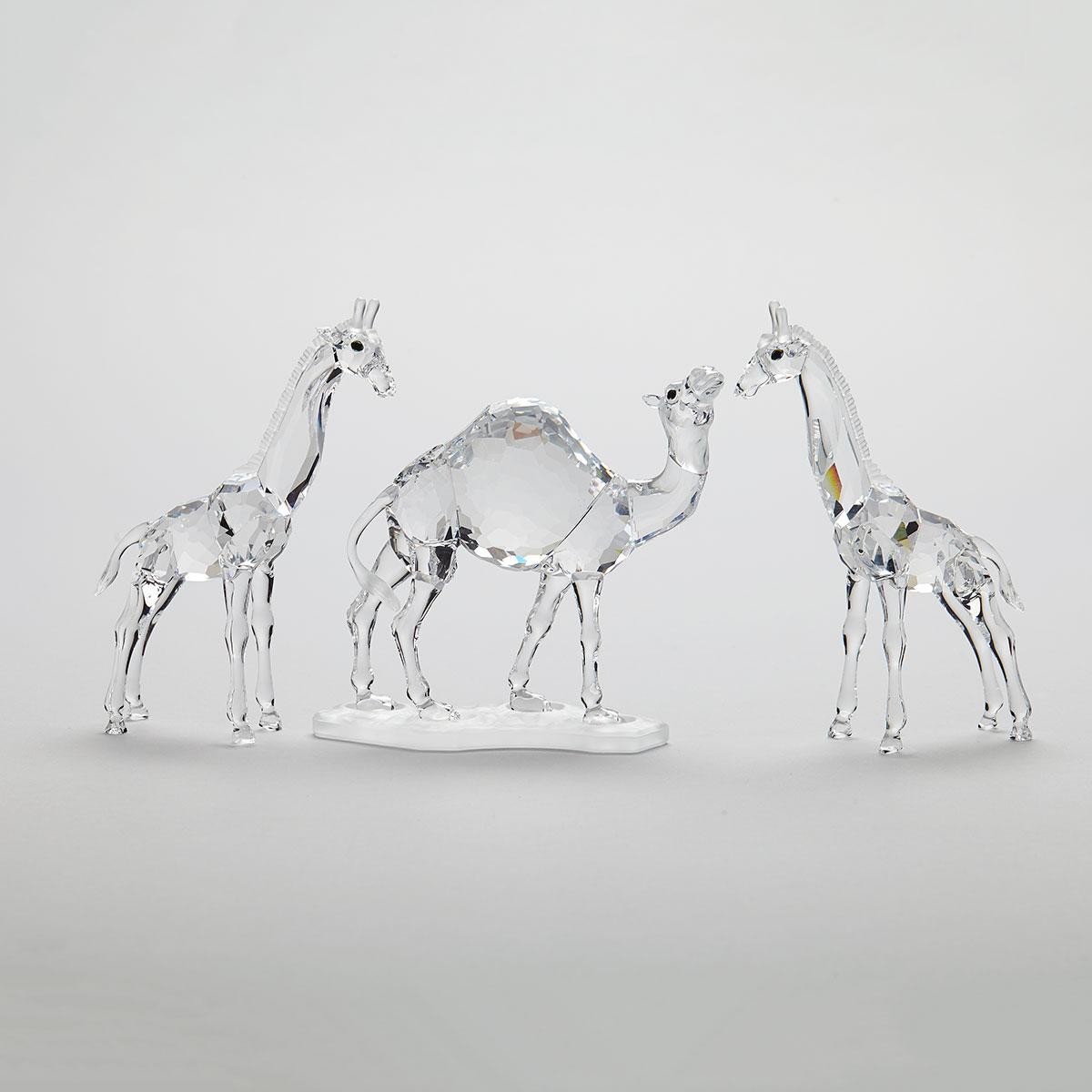 Swarovski Crystal Camel and Pair of Giraffes, 2004/05