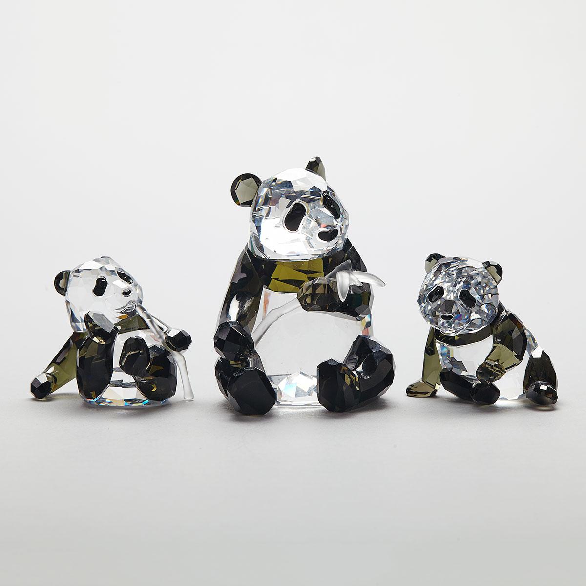 Three Swarovski Crystal Pandas, 2008