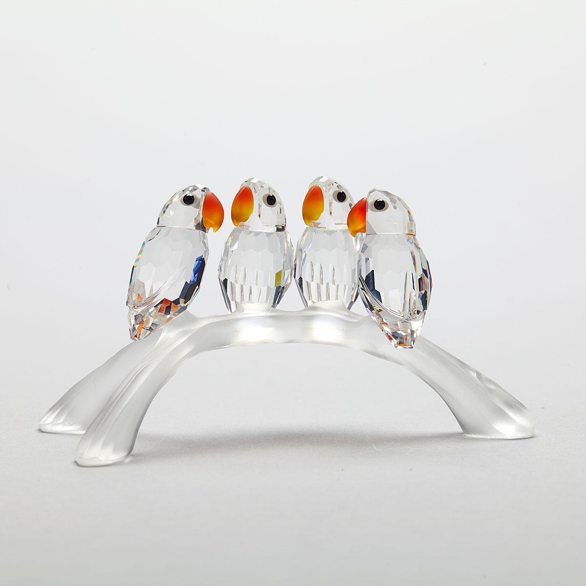 Three Swarovski Crystal Pieces of Birds, late 20th century