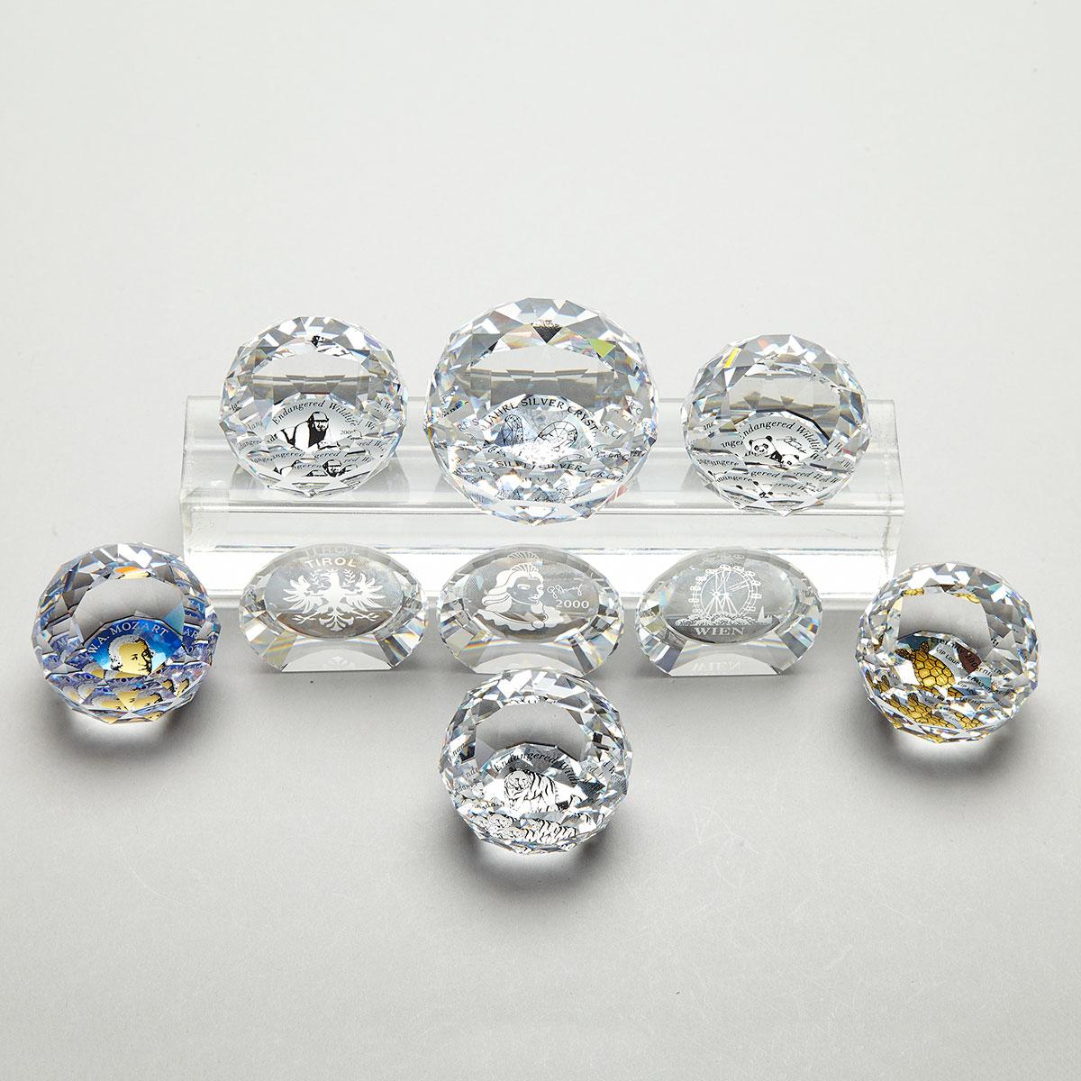 Nine Swarovski Crystal Paperweights, late 20th/early 21st century