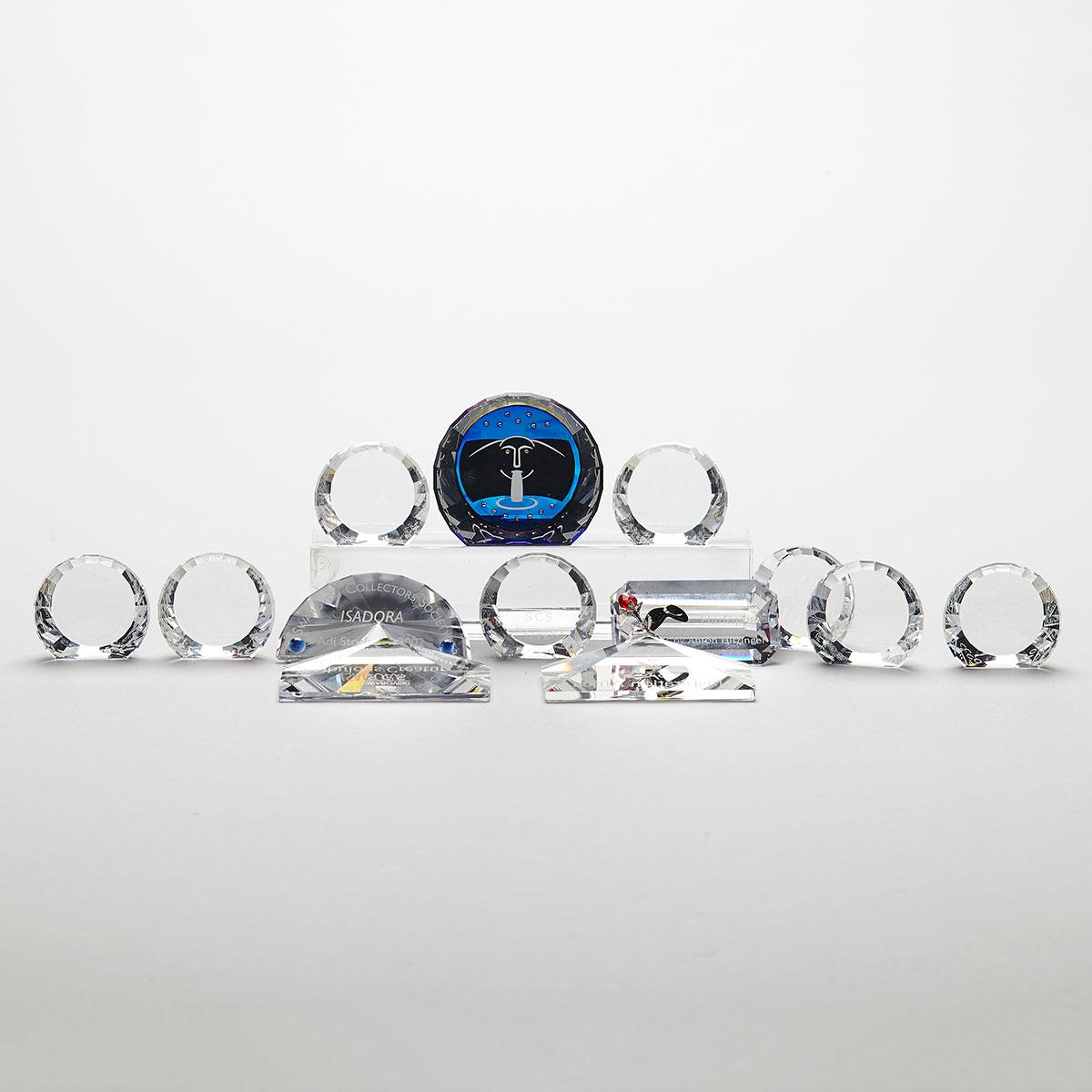 Nine Swarovski Crystal Paperweights and Four Plaques, late 20th/early 21st century