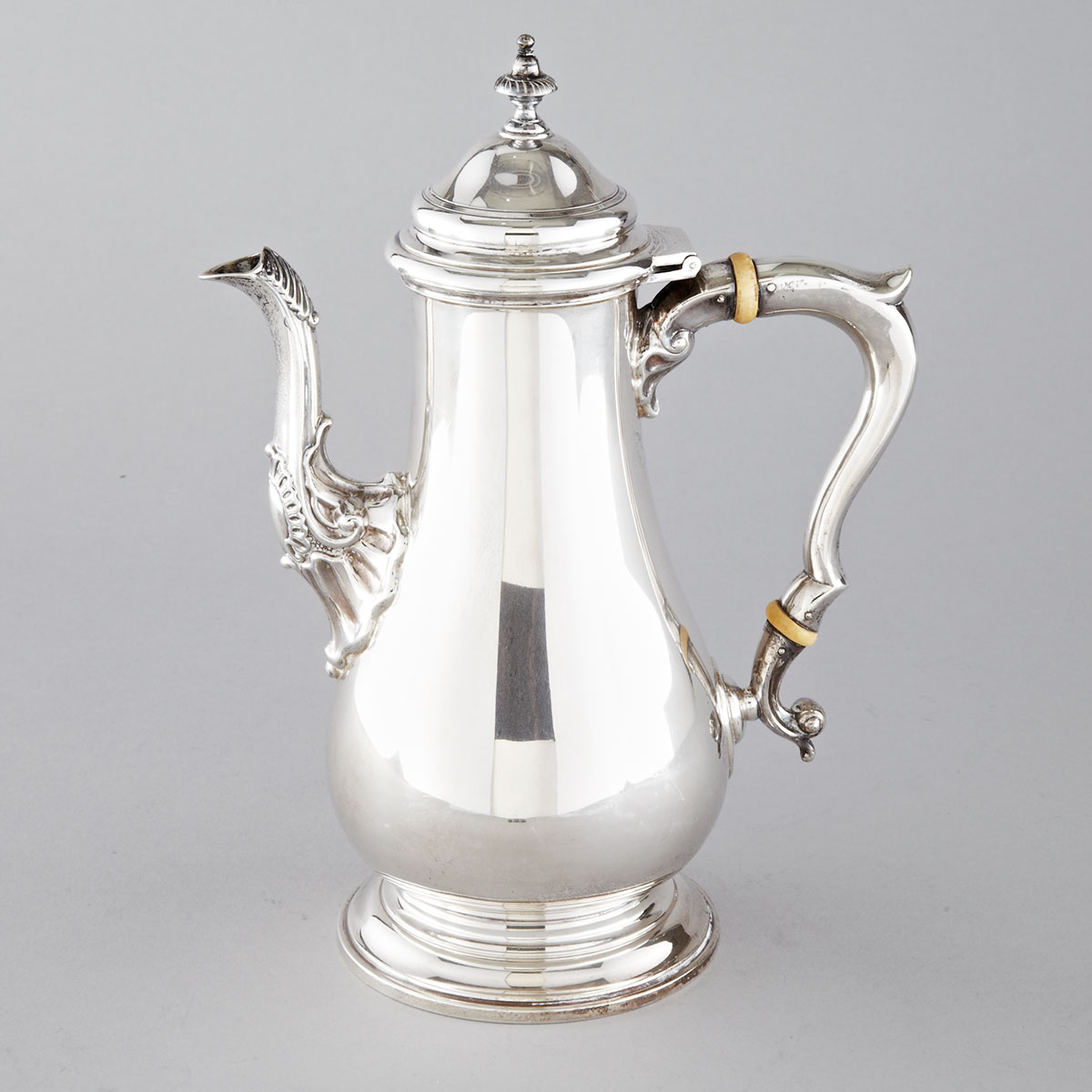 Canadian Silver George II Style Plain Baluster Coffee Pot, Henry Birks & Sons, Montreal, Que., 1966