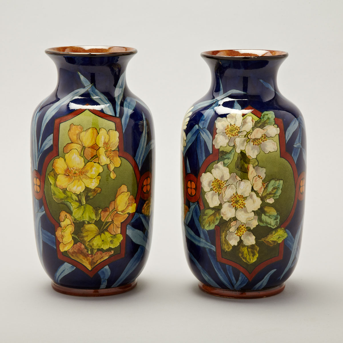 Pair of Doulton Faience Vases, Euphemia Thatcher, 1881