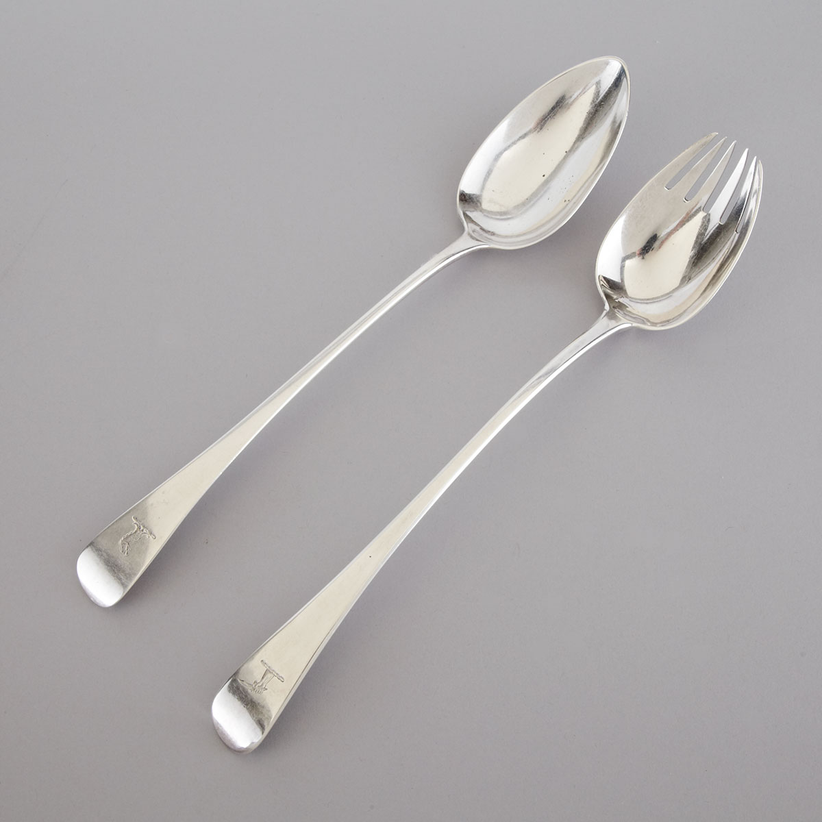 George III Silver Old English Pattern Serving Fork and Spoon, George Smith IV and Thomas Barker, London, 1804/09