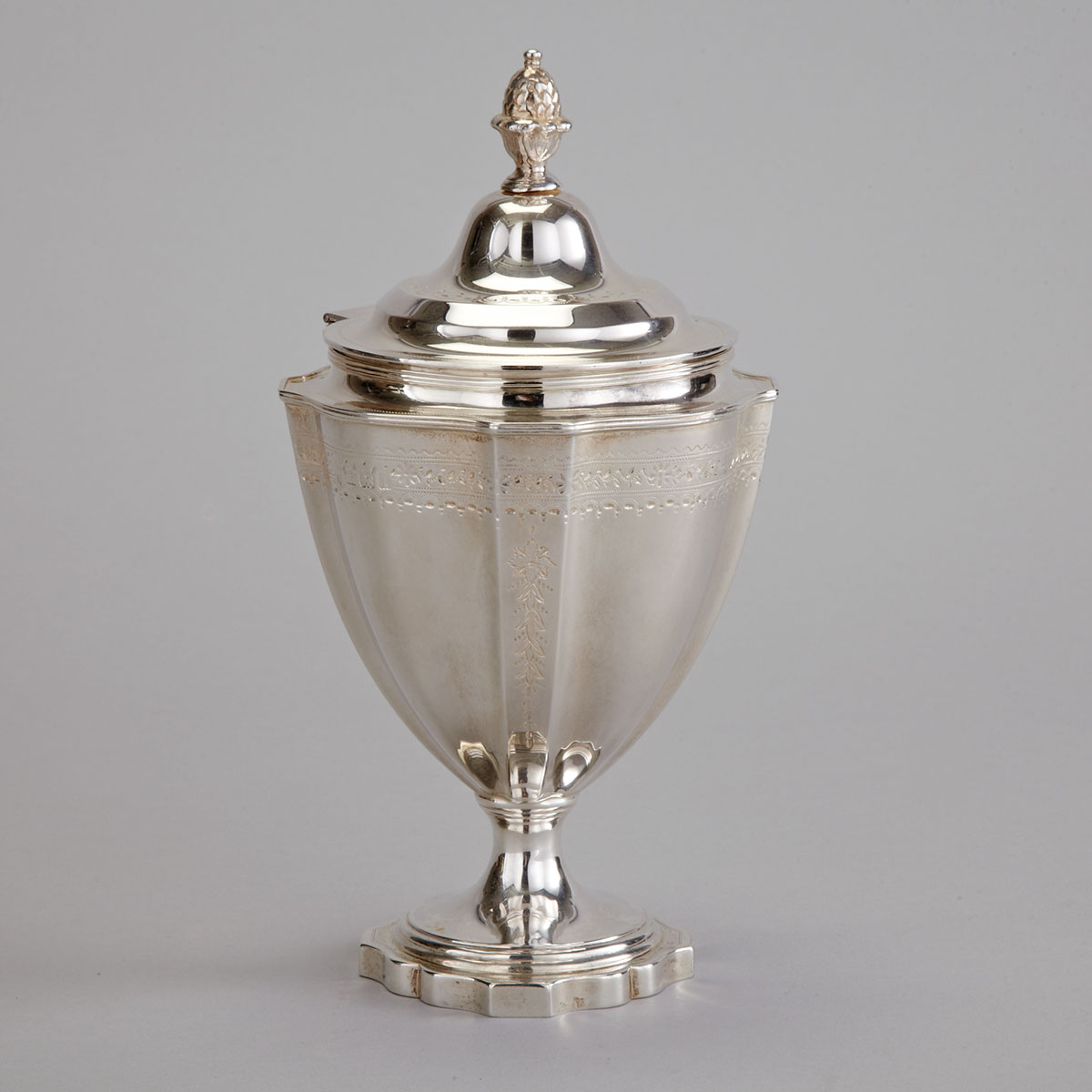 English Silver Vase Shaped Tea Caddy, E.J. Greenberg, Birmingham, 1910