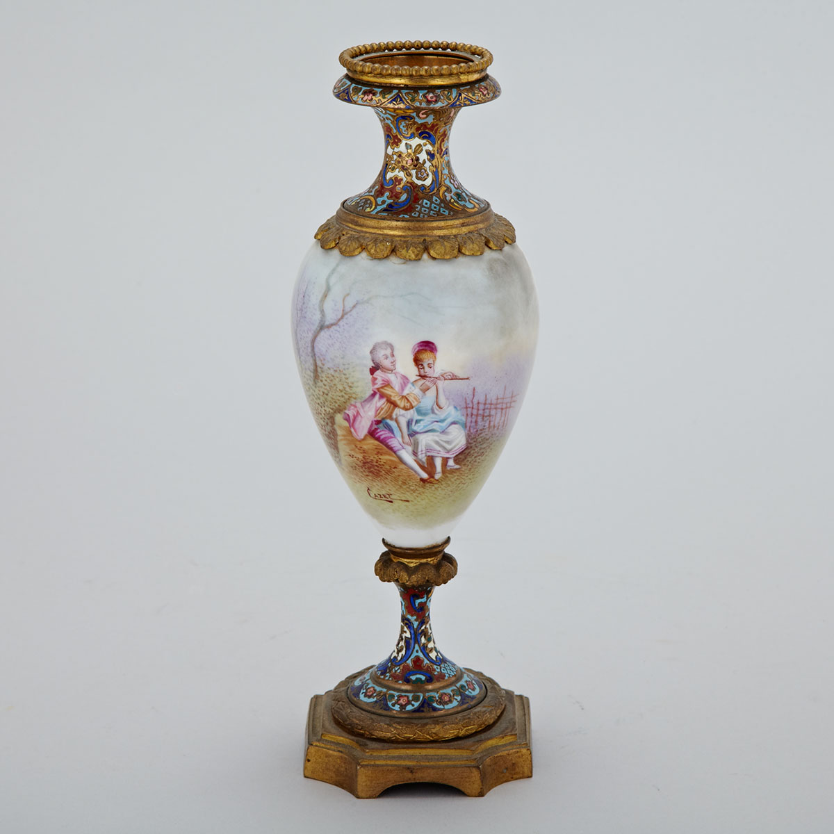 Champlevé Enameled Ormolu Mounted Sèvres-Style Vase, c.1900