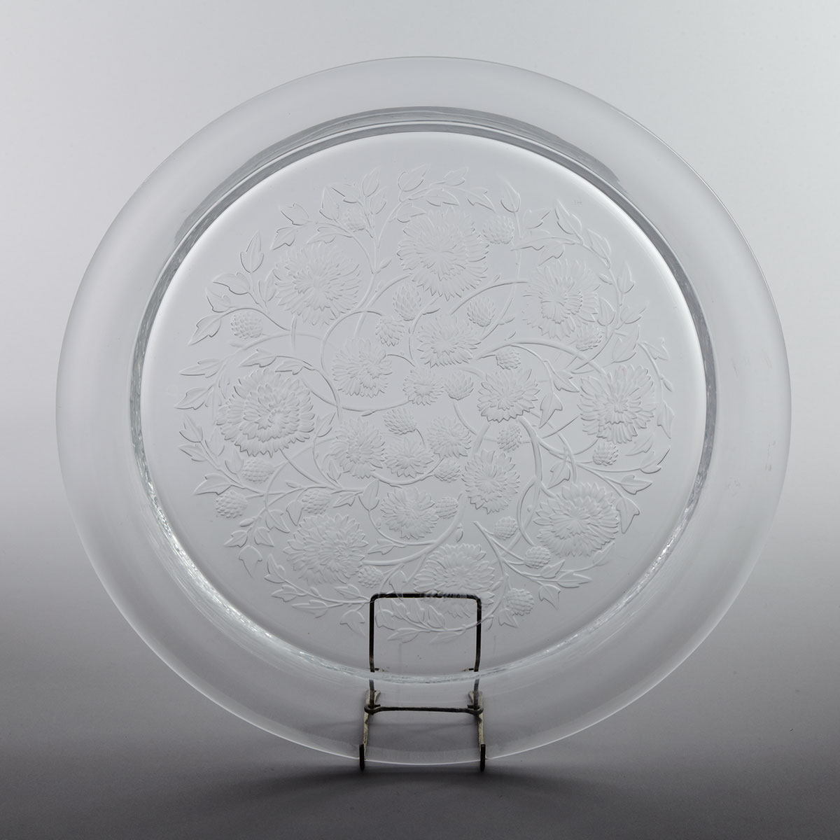 Lalique Moulded and Partly Frosted Glass Circular Tray, post-1980