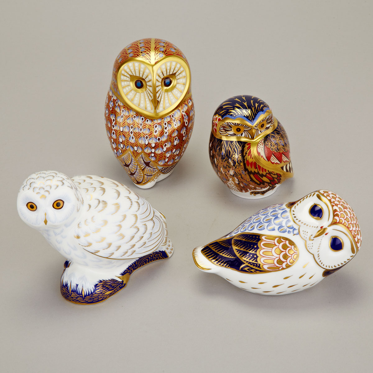 Four Royal Crown Derby Owls, 20th century