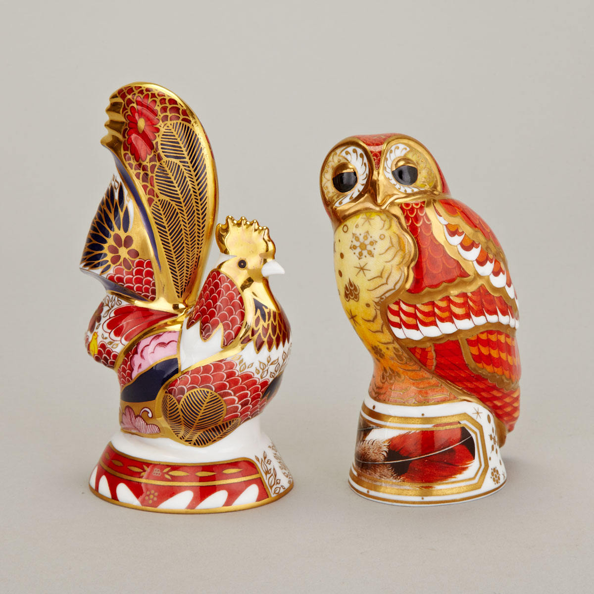 Two Royal Worcester Models of an Owl and a Rooster, c.1999