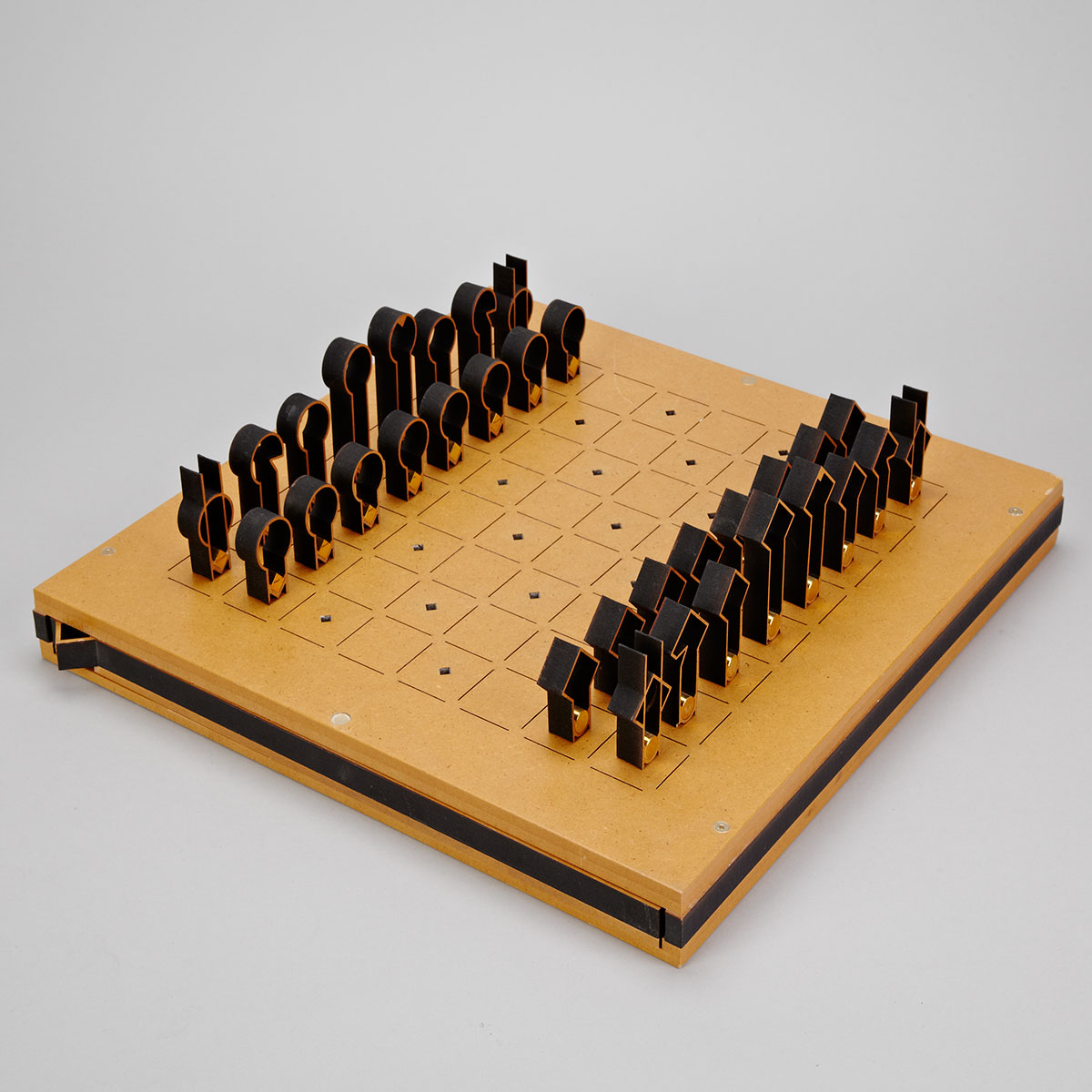 Contemporary Composite Wood and Brass Travelling Chess Set, late 20th century