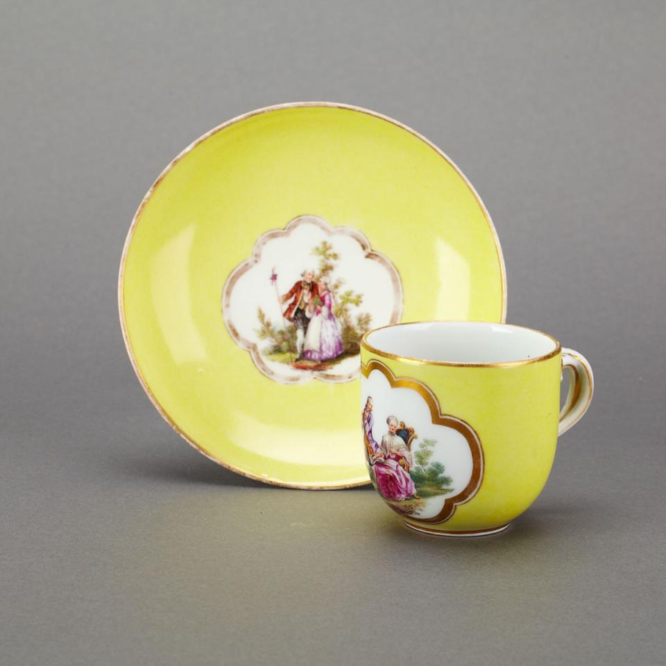 Meissen Yellow Ground Cup and Saucer, late 19th century