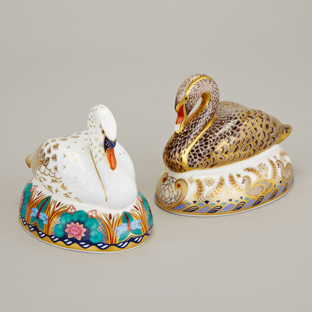 Two Royal Crown Derby Swans, 20th century