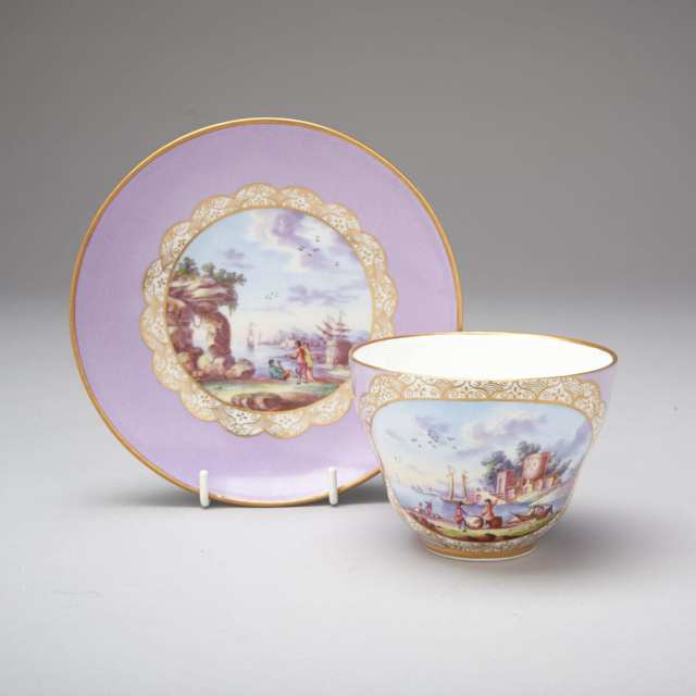 Meissen Lavender Ground Breakfast Cup and Saucer, 19th century