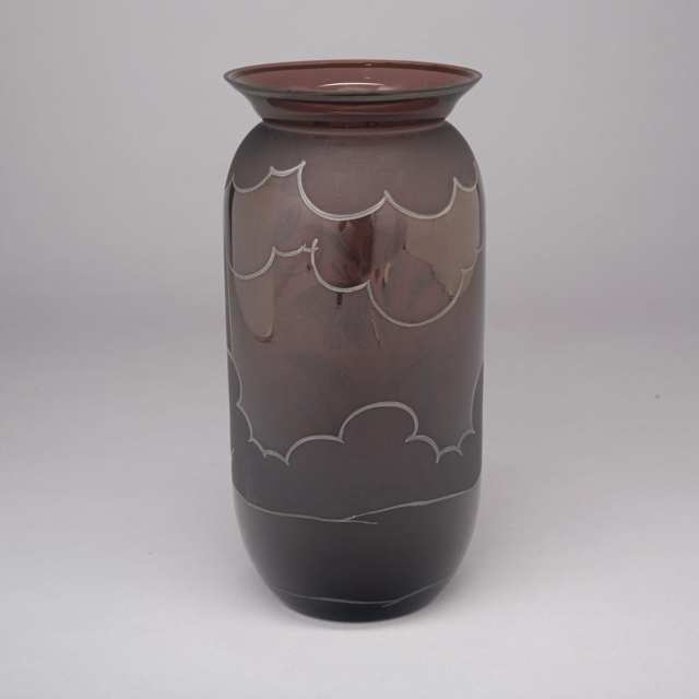 D’Argyl Etched and Silver Overlaid Amethyst Glass Vase, c.1930