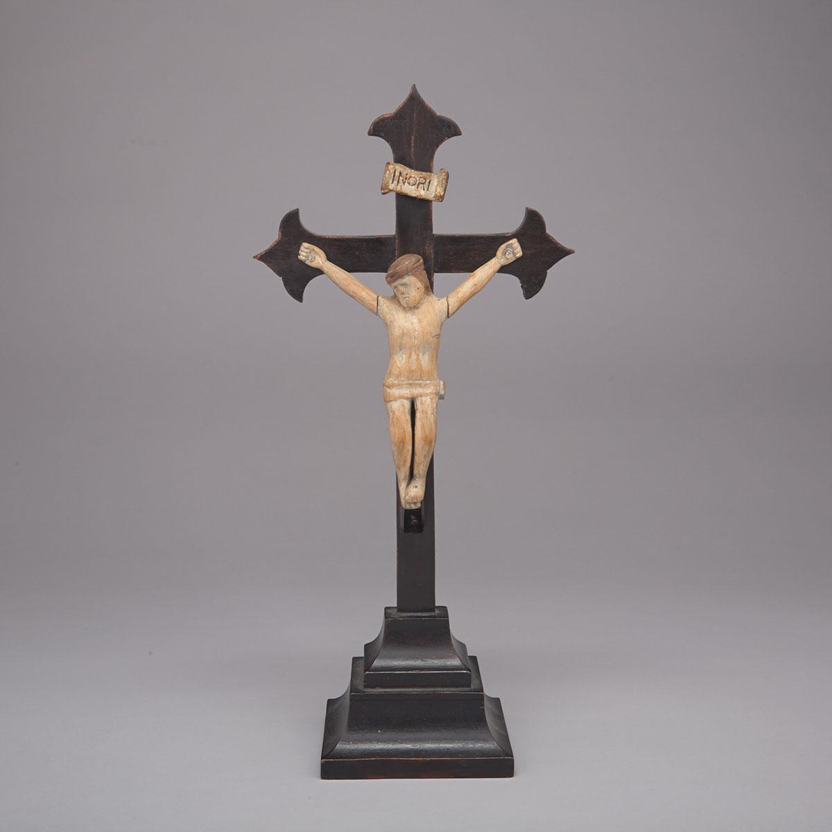 Quebec Folk Art Carved Crucifix, 19th century