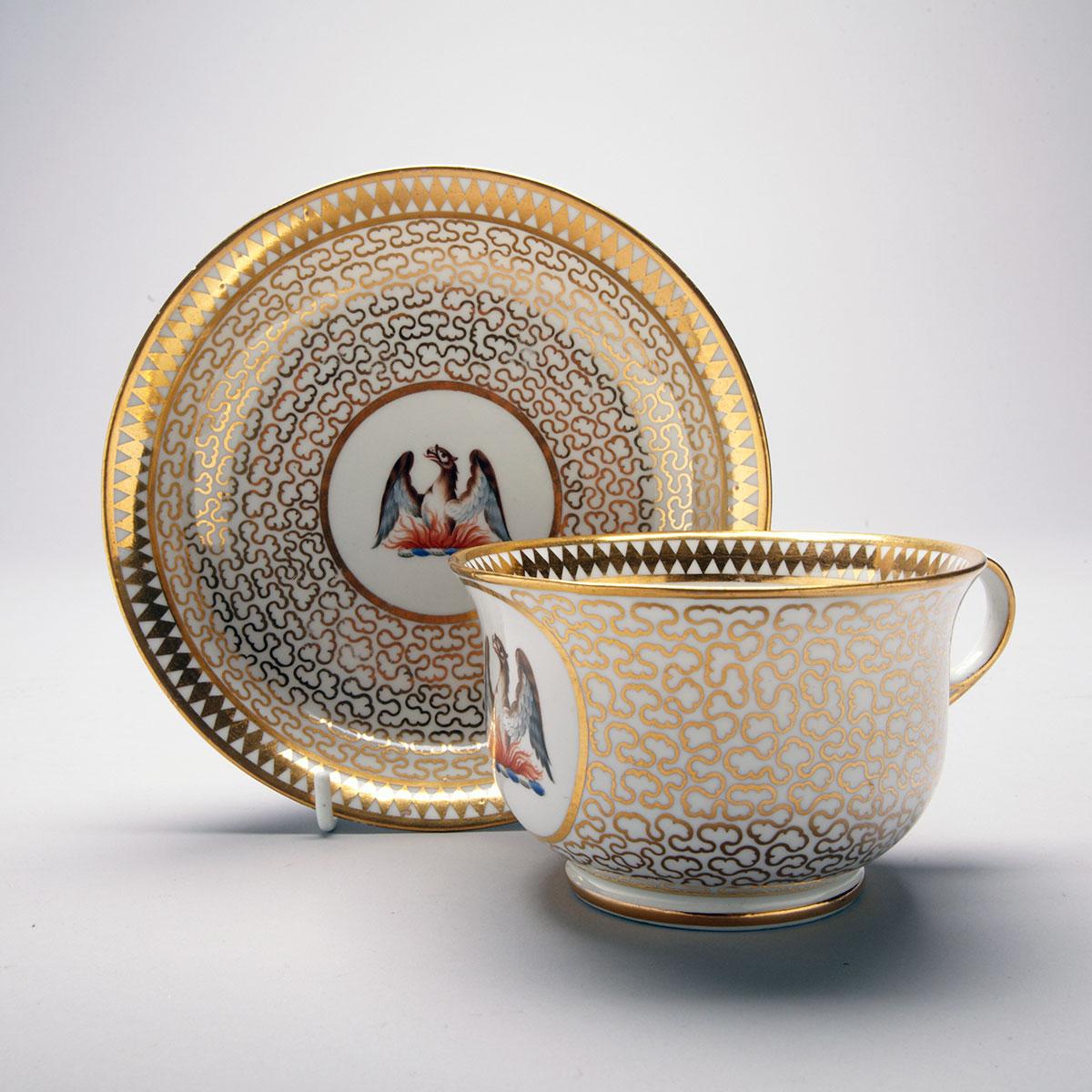 Chamberlains Worcester Gilt Vermiculated Ground Armorial Breakfast Cup and Saucer, c.1815