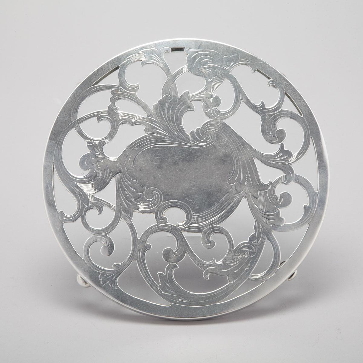 American Silver Mounted Glass Circular Trivet, Reed & Barton, Taunton, Mass., early 20th century
