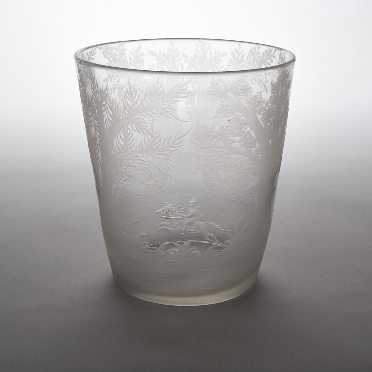 Delvaux Engraved Glass Beaker Vase, c.1900