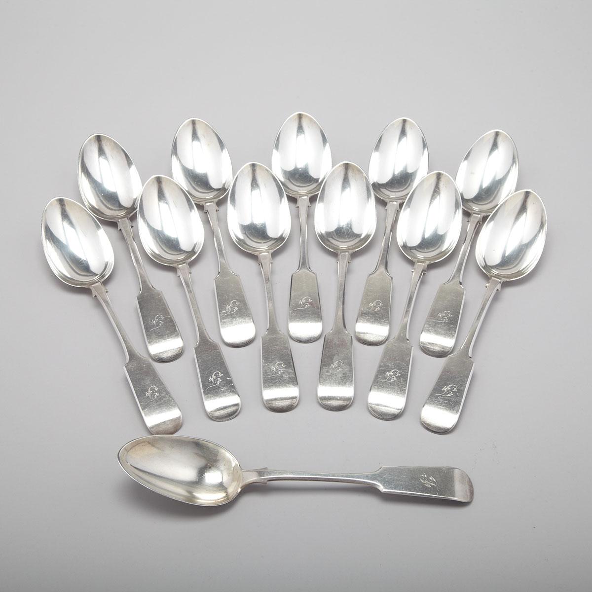Twelve Victorian Scottish Silver Fiddle Pattern Table Spoons, Glasgow, 1866