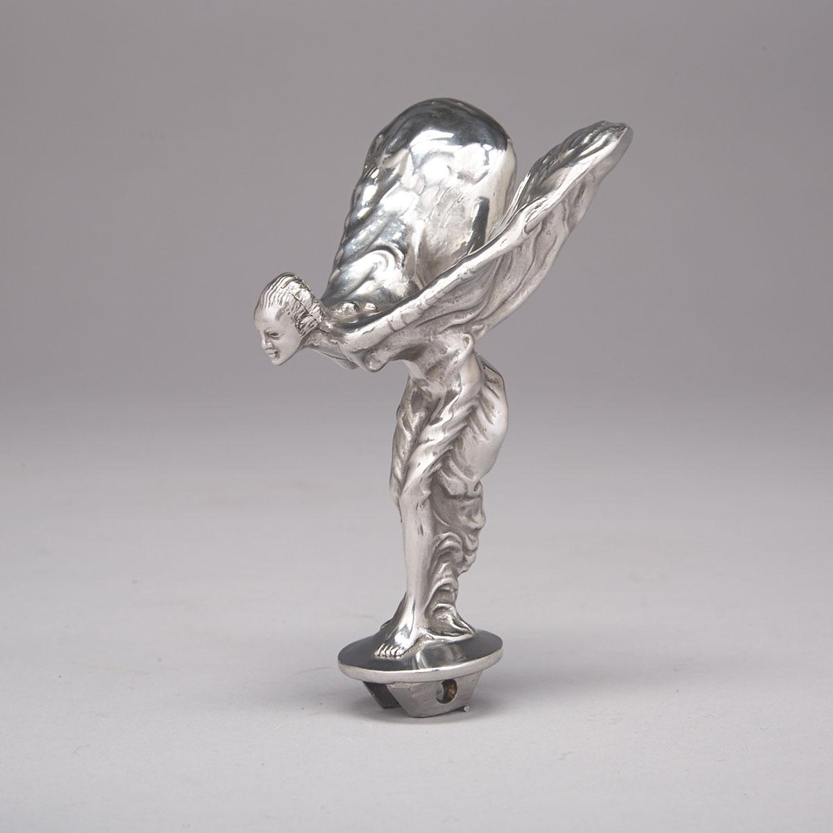 Chromium Plated Metal ‘Spirit of Ecstasy’ Rolls Royce Mascot Hood Ornament, mid 20th century