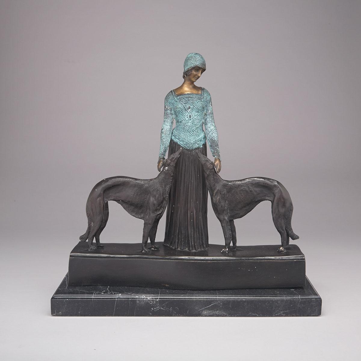 Art Deco Patinated and Gilt Bronze Figural Group: ‘Friends Forever’, late 20th century