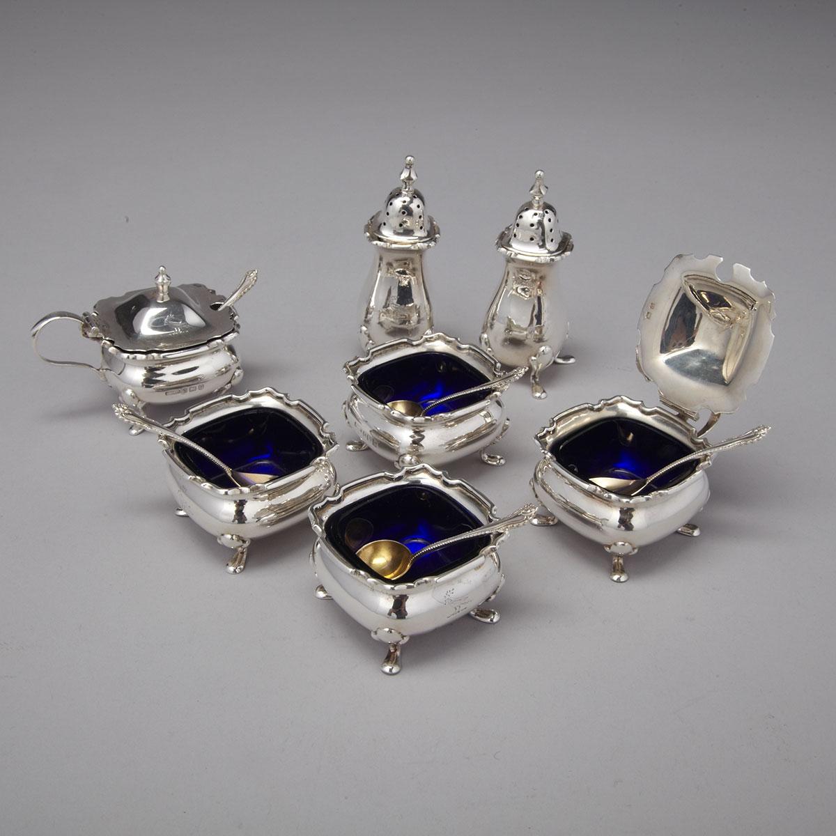 English Silver Condiment Set, E.S. Barnsley & Co. and H.V. Pithey & Co., Birmingham, 1912
