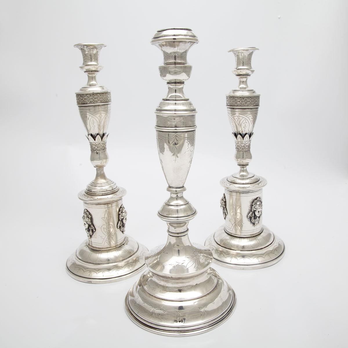 Three Austro-Hungarian Silver Candlesticks, Vienna, c.1900
