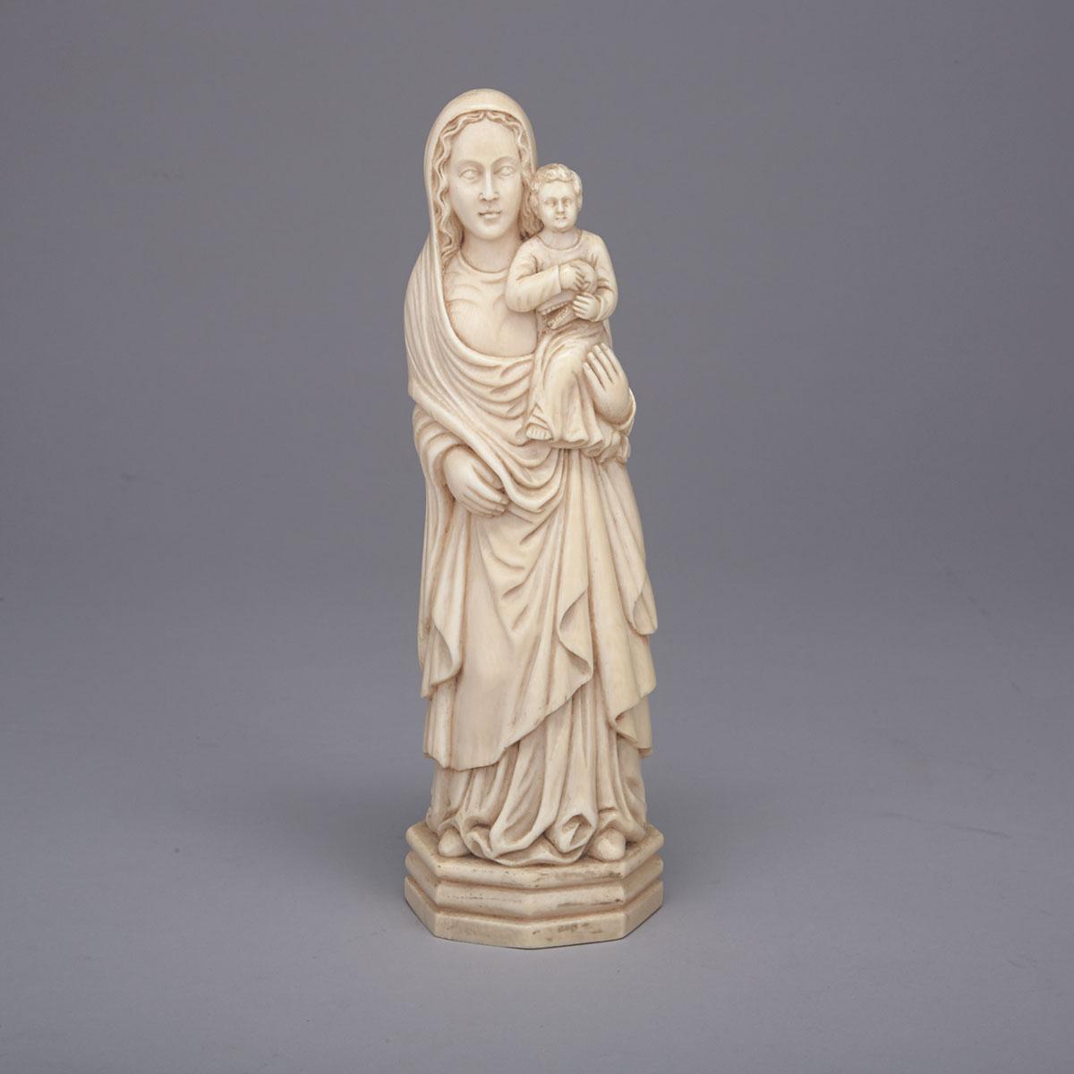 Carved Ivory Group of the Madonna and Child, early 20th century