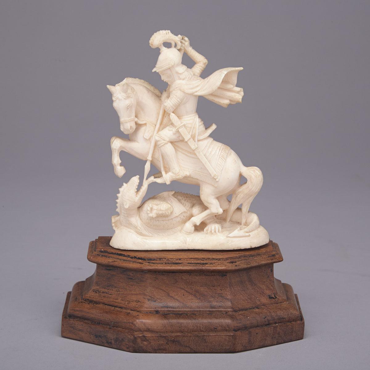 Anglo-Indian Carved Ivory Group of St. George Slaying Dragon, 19th century