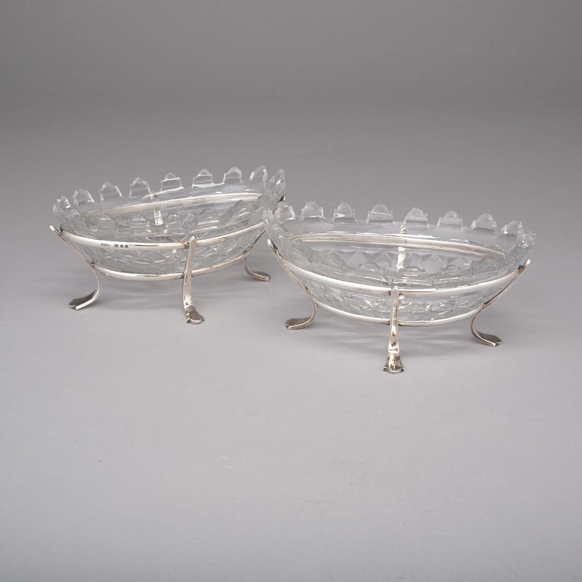 Pair of English Silver Mounted Cut Glass Oval Sweetmeat Dishes, London, 1931