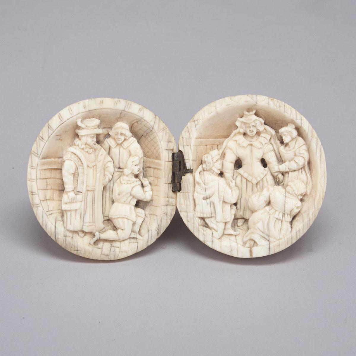 Dieppe Carved Ivory Vignette Ball, 19th century
