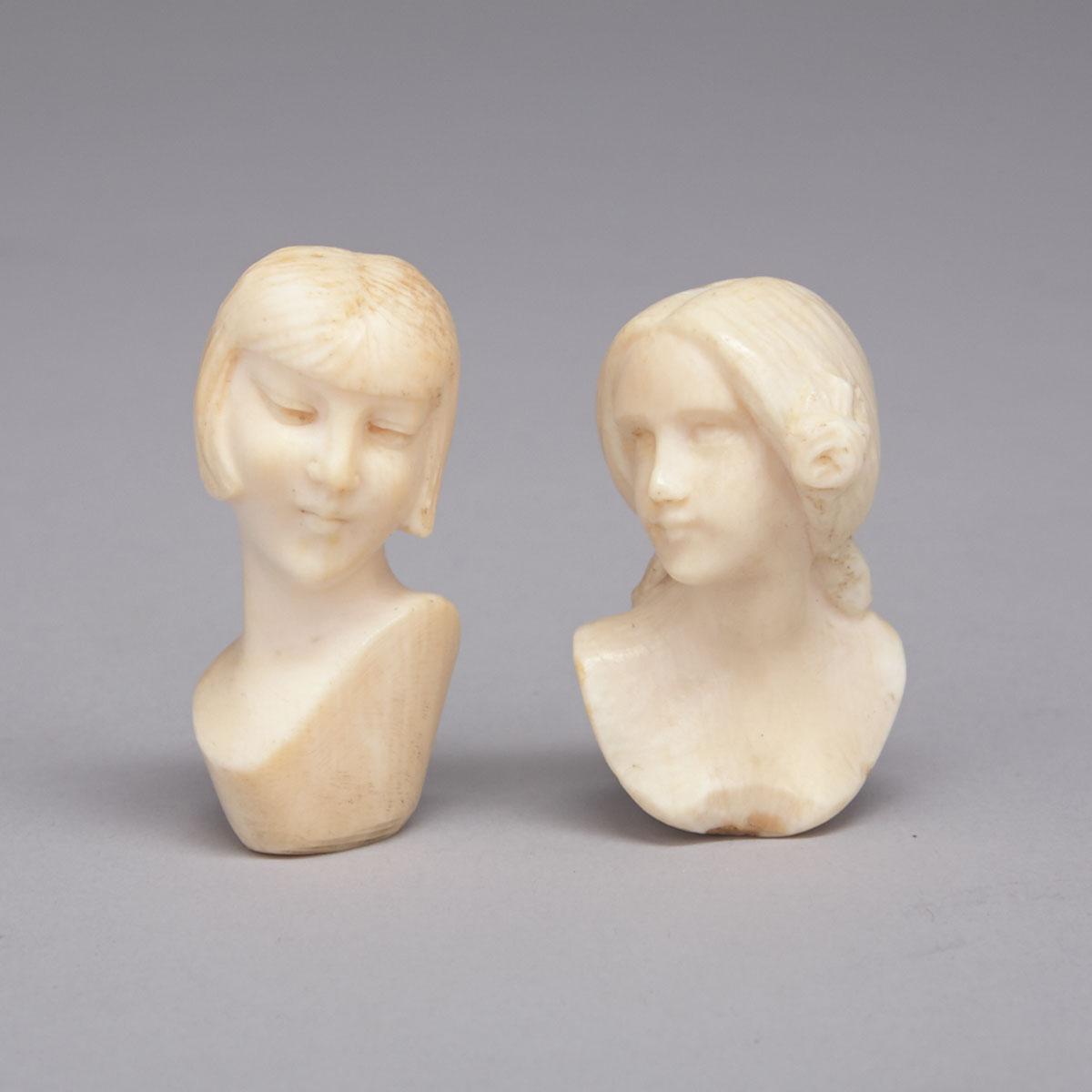 Two Small French Carved Ivory Heads, 19th/20th centuries