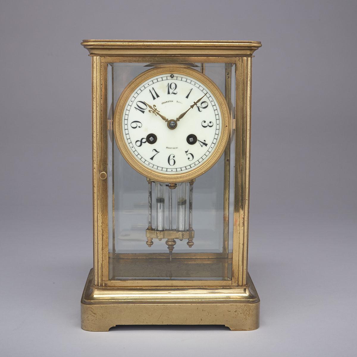 French Lacquered Brass and Glass ‘Crystal Regulator’ Mantel Clock