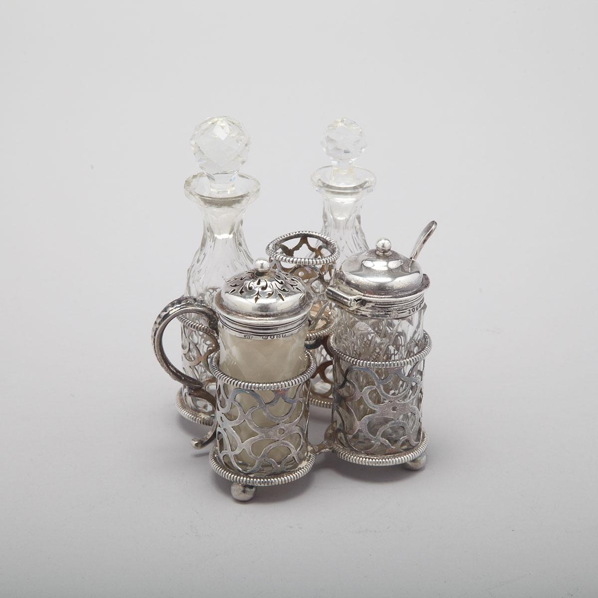 Victorian Silver Small Five-Bottle Cruet, Charles & George Fox, London, 1859