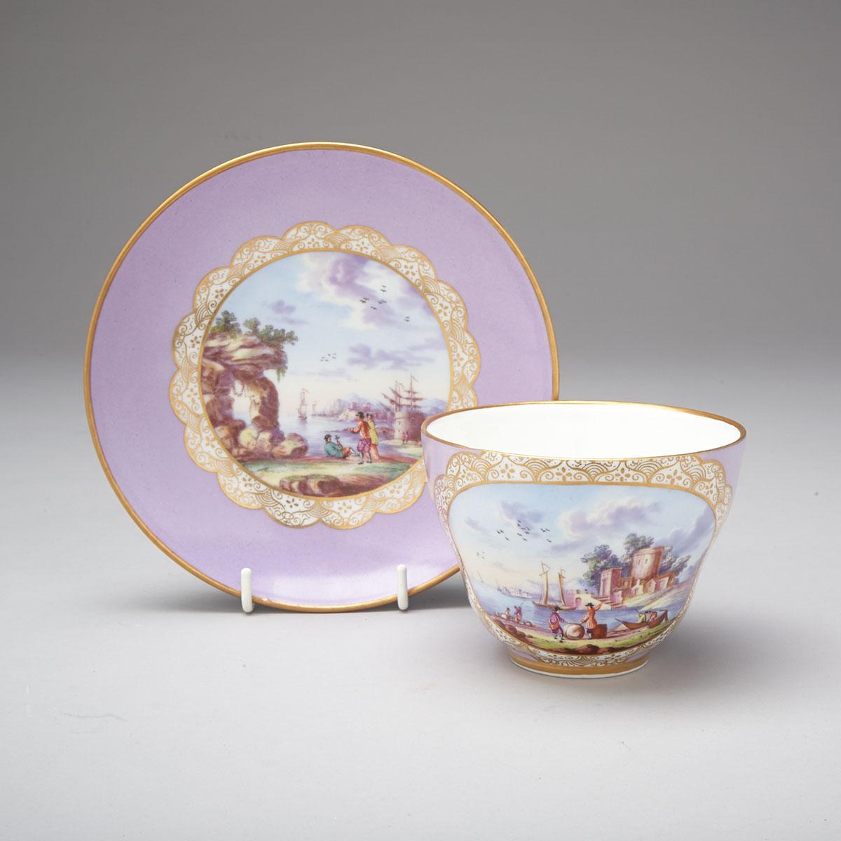 Meissen Lavender Ground Breakfast Cup and Saucer, 19th century