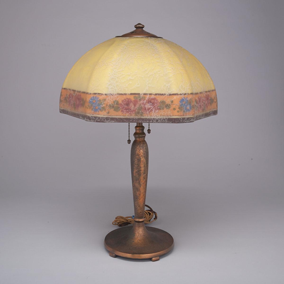 Handel Reverse Painted Glass and Coppered Metal Table Lamp, c.1922