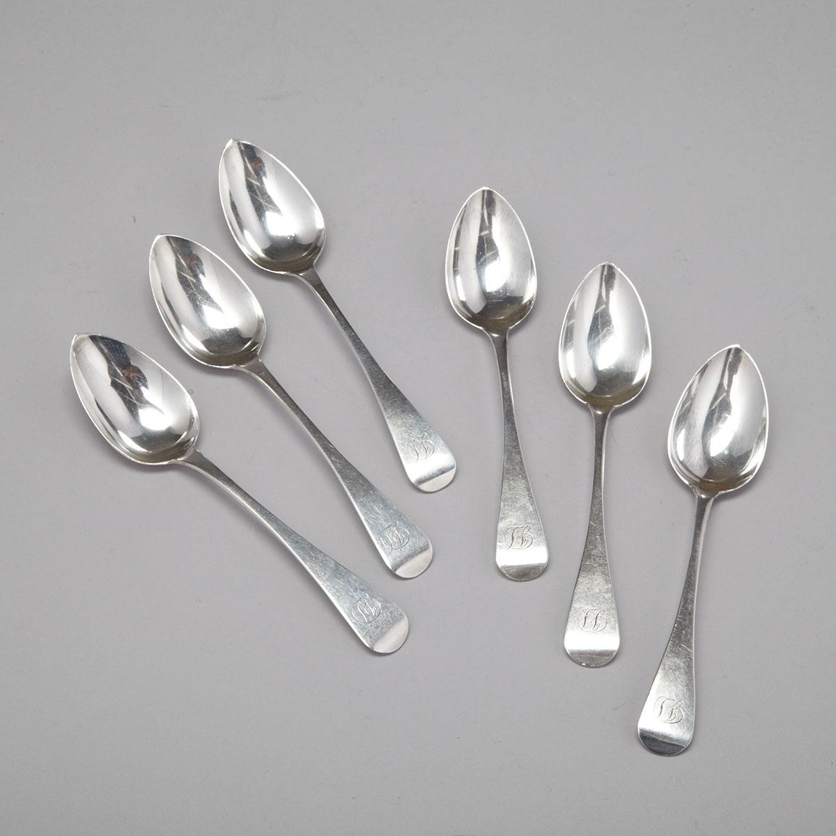 Six William IV Silver Old English Pattern Tea Spoons, James Barber & William North, York, 1836