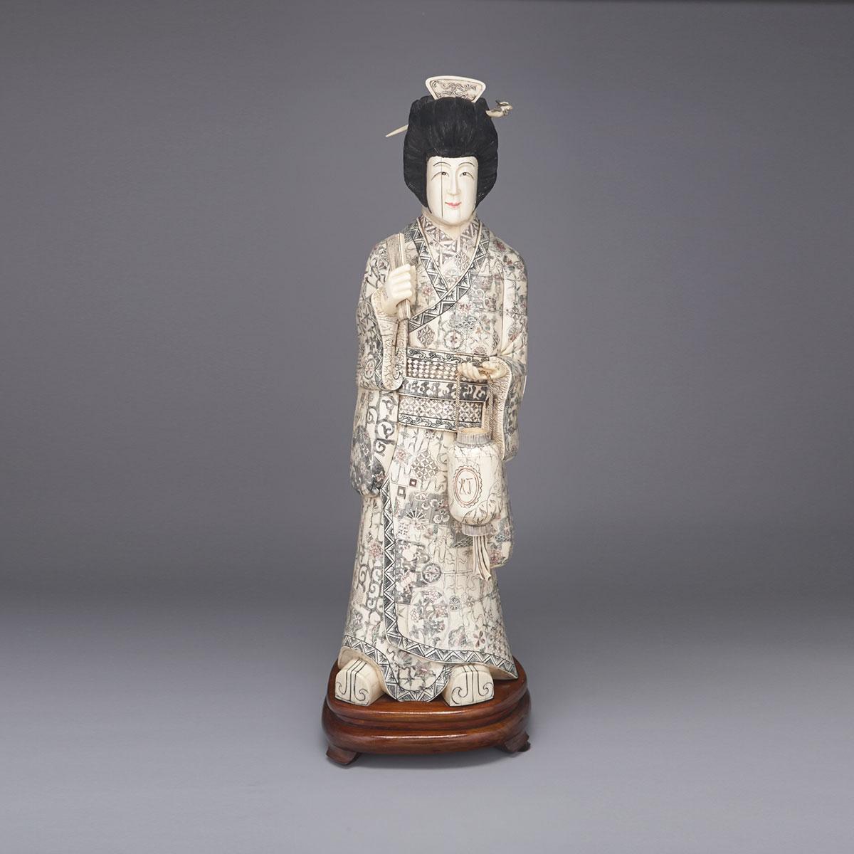 Large Chinese Pieced Bone Figure of a Geisha, 20th century