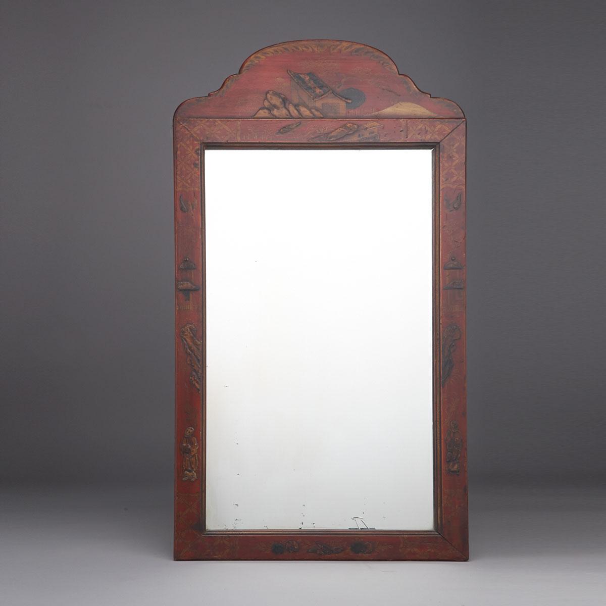 Queen Anne Style Red Japanned Mirror, early 19th century