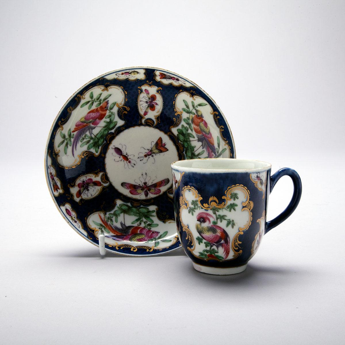 Worcester Blue Scale Ground Coffee Cup and Saucer, c.1770