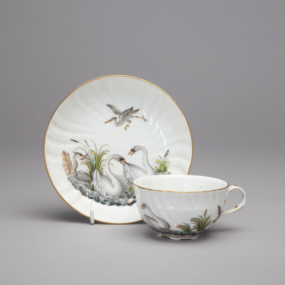 Meissen ‘Swan’ Pattern Tea Cup and Saucer, late 19th/early 20th century