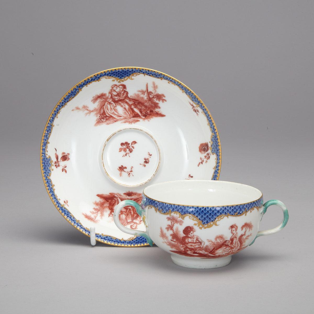 Meissen Two-Handled Cup and Saucer, late 18th century