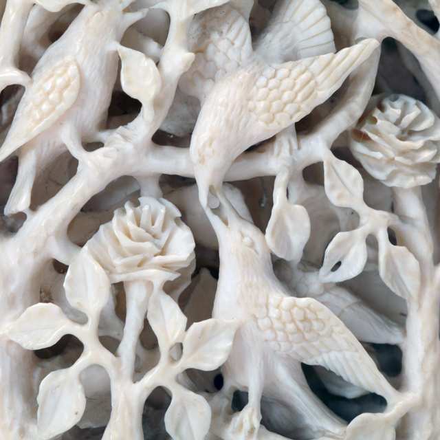Ivory Carved ‘Floral and Fauna’ Container and Cover, Early 20th Century