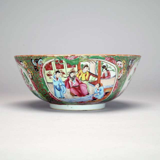 Export Canton Rose Punch Bowl, 19th Century 