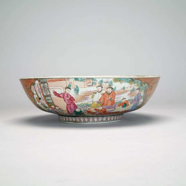 Large Export Mandarin Rose Punch Bowl, 18th/19th Century