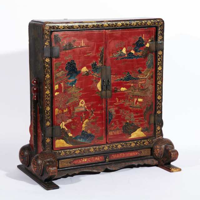 Red and Black Lacquer Table Cabinet, 18th Century