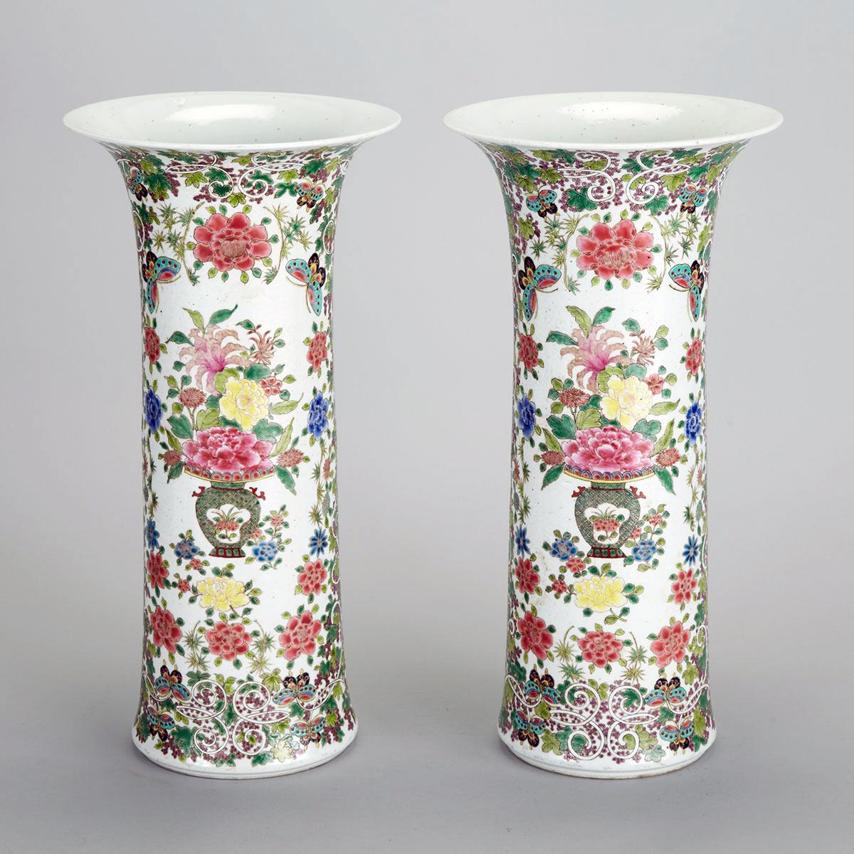 Pair of Large Famille Rose Beaker Vases