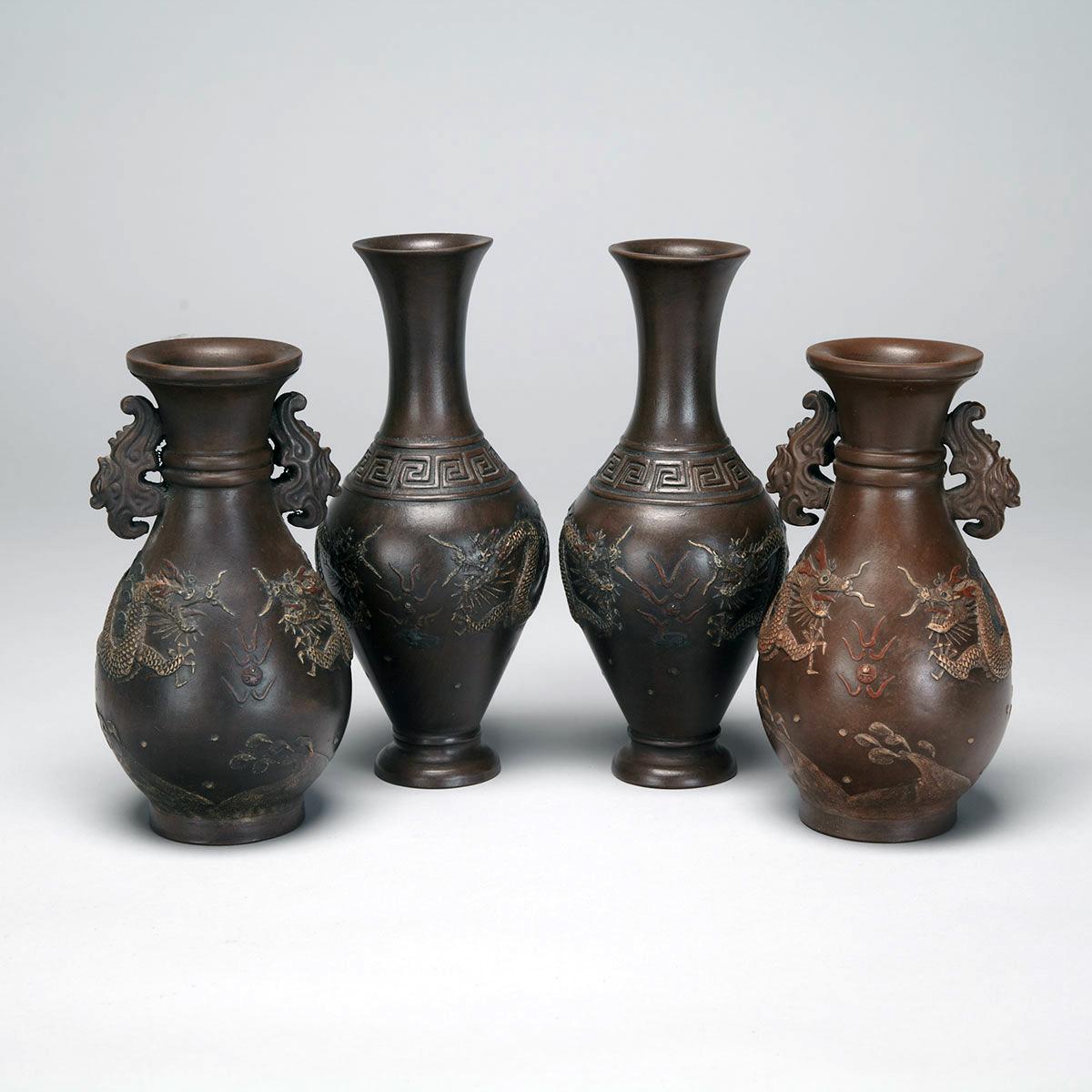 Two Pairs of Stoneware Dragon Vases