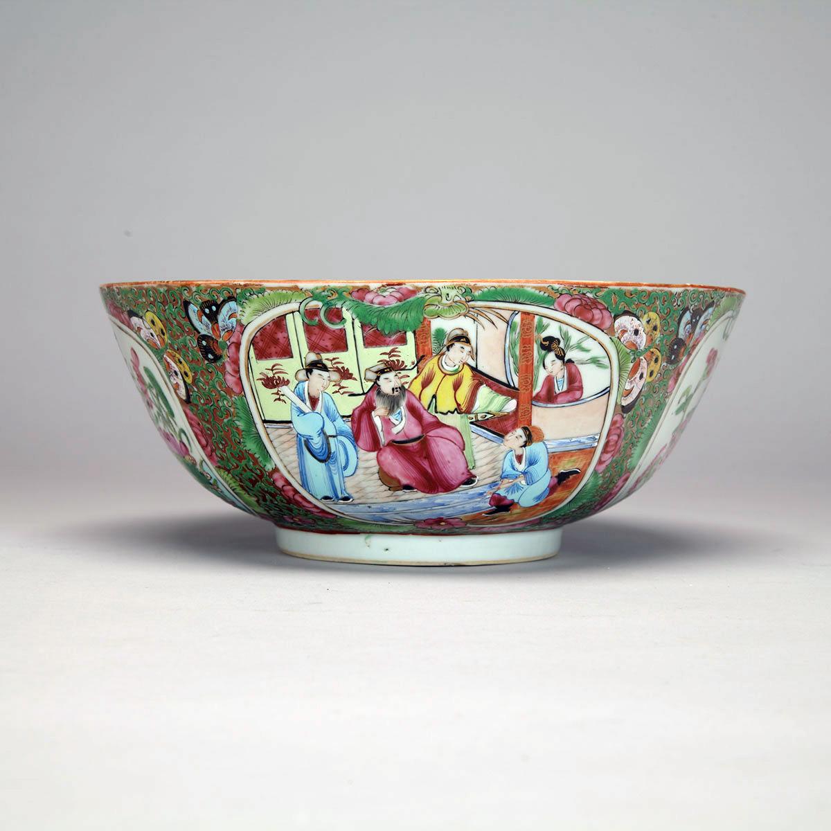 Export Canton Rose Punch Bowl, 19th Century 